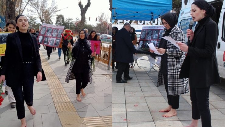 CHP’li kadınlar Erzurum’da yalın ayak yürüdü