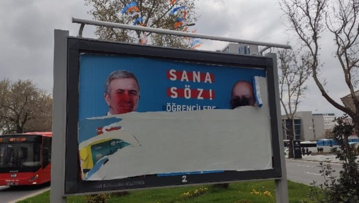 AKP mitingi öncesi Millet İttifakı afişlerine saldırı