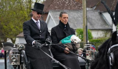 Celebrities arrive for Paul O’Grady’s funeral as dogs line the streets