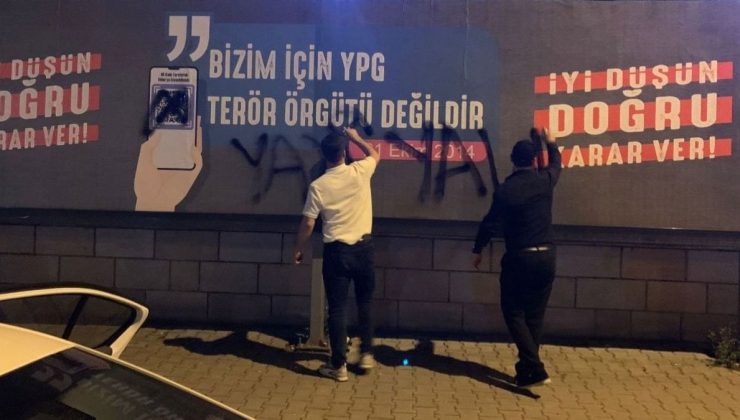 AKP’nin provokatif afişlerine “Yalan” yazdı gözaltına alındı