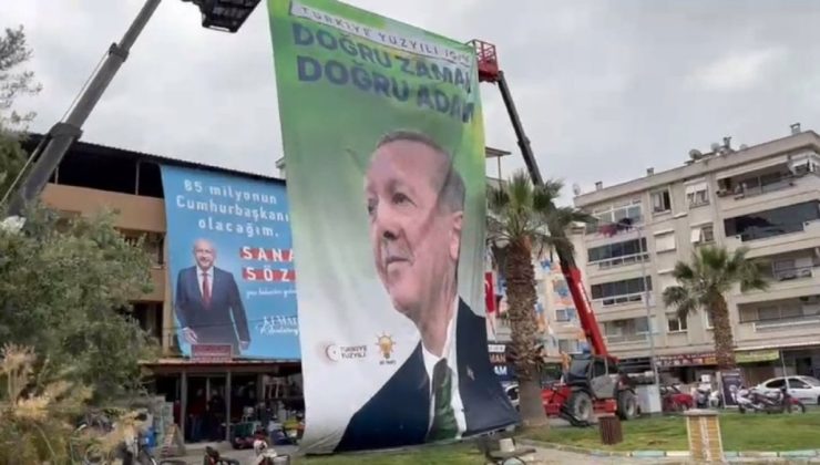 Kılıçdaroğlu afişini kapatmak için vinç kiraladılar