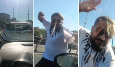 İstanbul’da maganda dehşeti: Hamile kadının bulunduğu arabayı böyle yumrukladı