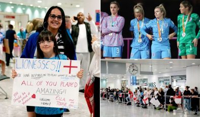 Lionesses return from defeat in World Cup – and disappoint waiting fans by making private airport exit