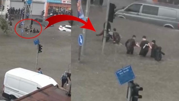 Başakşehir’de selde liselilerin tehlikeli geçişi