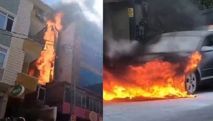 İstanbul’da 5 katlı binada yangın… Otomobile de sıçradı