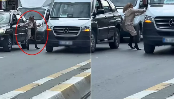 Lüks cipinden inip topuklu çizmeleriyle trafiği birbirine kattı