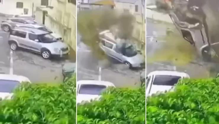 Görüntü İsrail’den! İran füzesi doğrudan bir otomobili vurdu