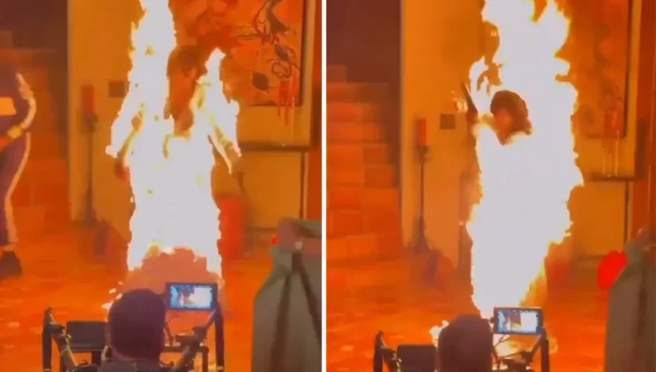 Katy Perry, klip çekiminde alevler içinde kaldı