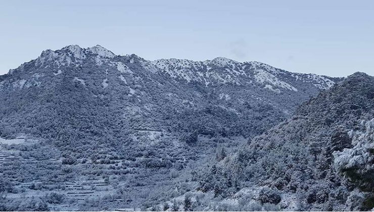 Trodos Dağları dolu yağışı nedeniyle beyaza büründü
