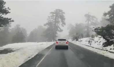 Trodos Dağları’nda mayıs ayında kar sürprizi