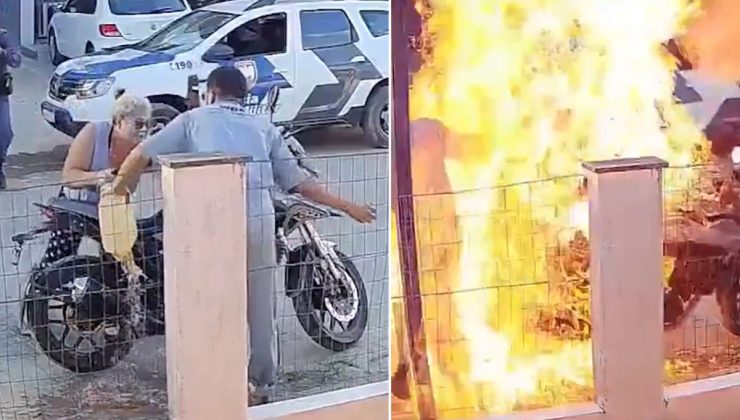 Cezaya sinirlenen sürücü, motosikletini ateşe verirken annesini yaktı
