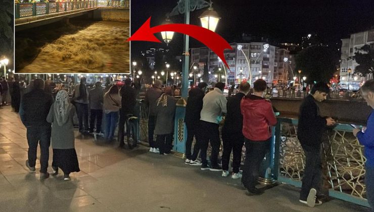 Yeşilırmak’ta su seviyesi yükseldi! Tehlikeye rağmen herkes köprüye akın etti