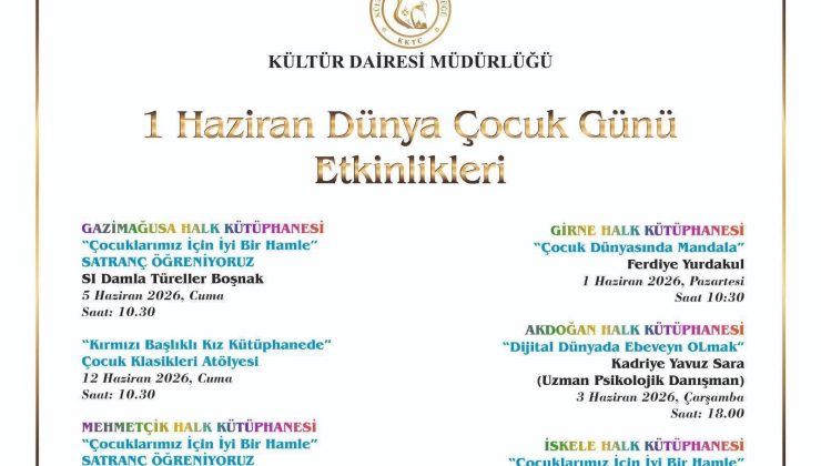Kültür Dairesi 1 Haziran Dünya Çocuk Günü’nü kütüphane etkinlikleriyle kutlayacak