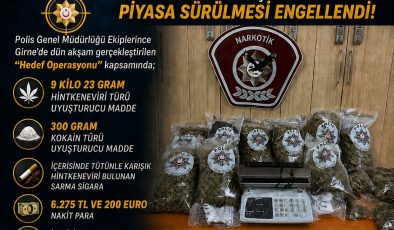 Polisten “Hedef Operasyonu”… Girne’de 9 kilodan fazla uyuşturucu ile nakit para ele geçirildi, iki tutuklu