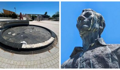 Larnaka’da parktaki fayanslar söküldü, büste zarar verildi