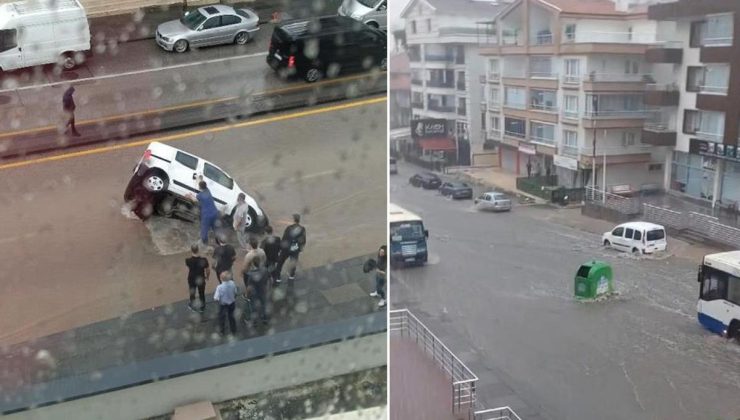 Ankara felç oldu! Yol çöktü, araç çukura düştü