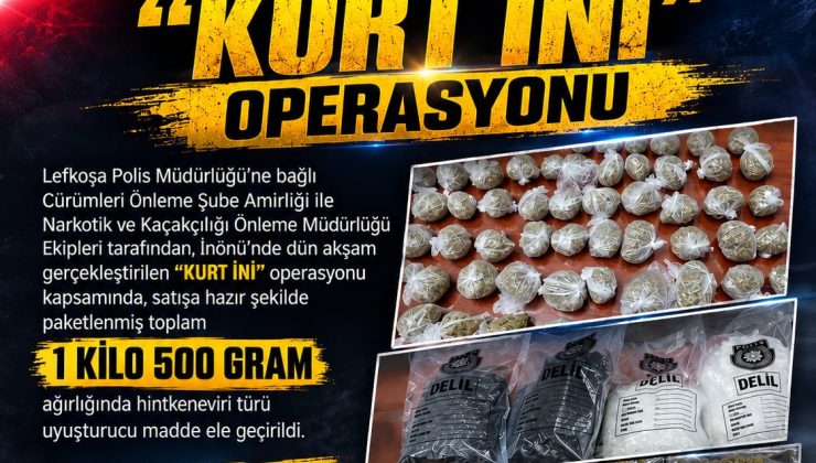 Polisten “Kurt İni” operasyonu: 1,5 kilo uyuşturucu ele geçirildi