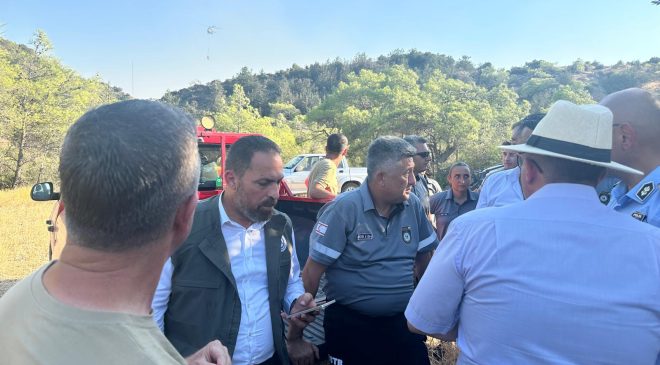 Bakan Çavuş Yamaçköy-Tirmen köyleri arasındaki yangın bölgesine giderek çalışmaları takip etti