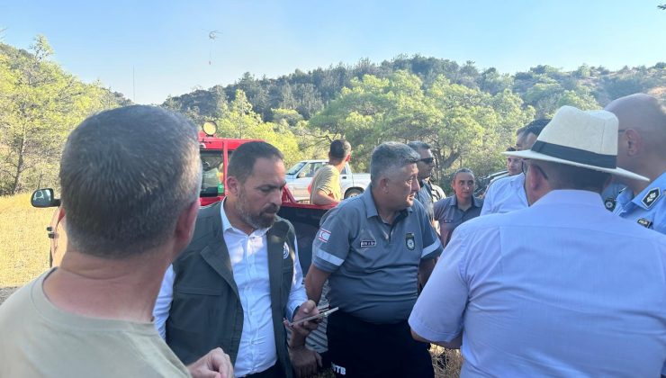 Bakan Çavuş Yamaçköy-Tirmen köyleri arasındaki yangın bölgesine giderek çalışmaları takip etti