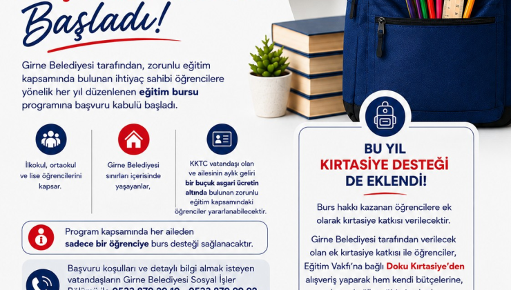 Girne Belediyesi’nin İlk ve Orta Eğitim Bursu için başvurular başladı