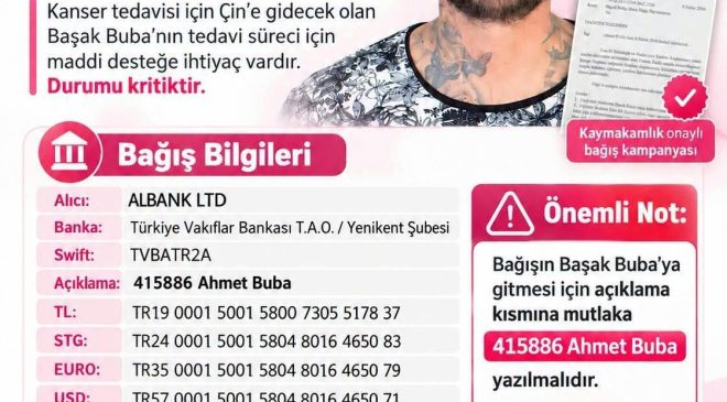 Şenkul’dan kanser tedavisi için Çin’e gidecek olan Başak Buba’ya destek çağrısı